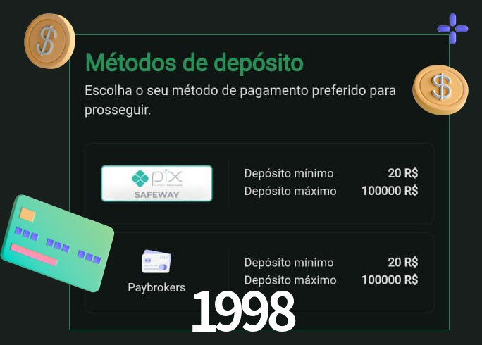 O cassino 1998 oferece uma grande variedade de métodos de pagamento